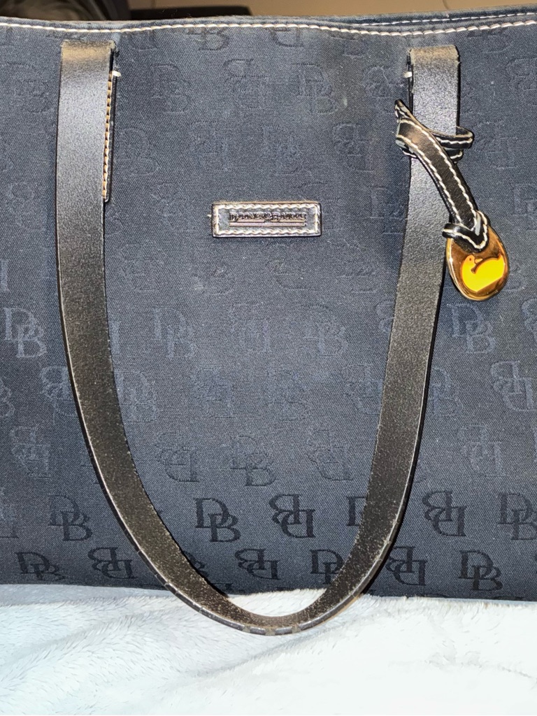 Dooney & Bourke Navy And Black Logo Tote With Heart Charm